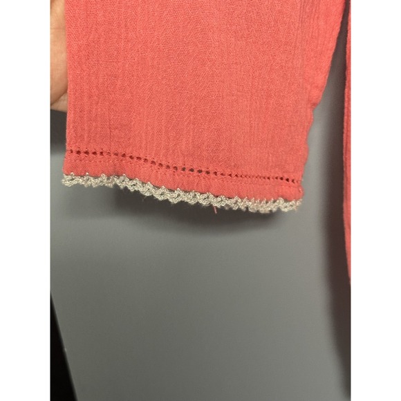 J. Jill Women's Petite XS‎ Coral Gauzy Embroidered Button Up Top Beach Boho - Picture 4 of 8